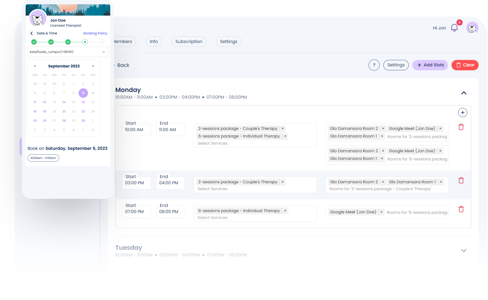 Screenshot of SafeTalk platform showcasing the set your schedule page