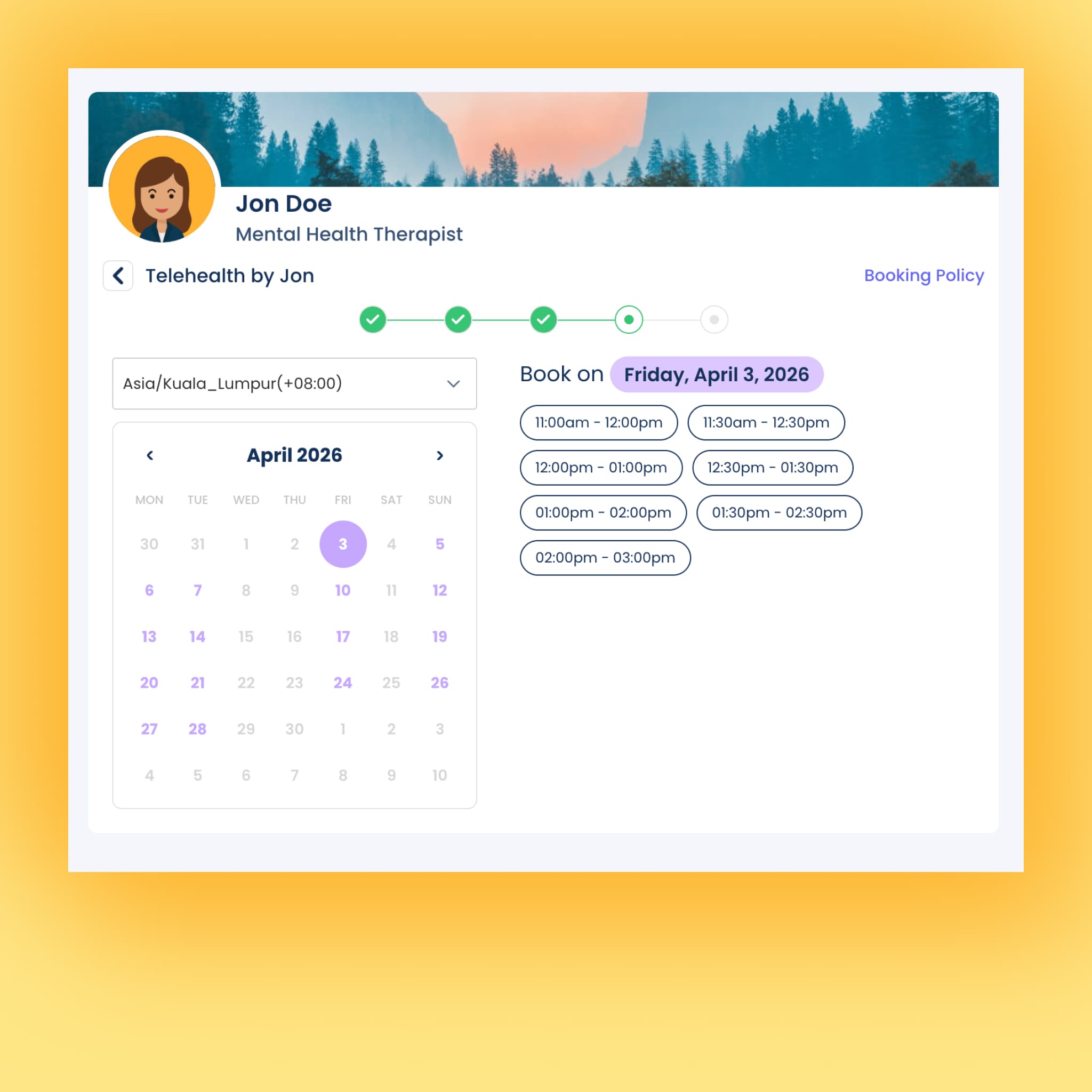 Appointment booking calendar interface